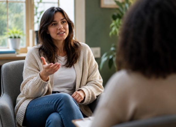 Woman talking to counsellor